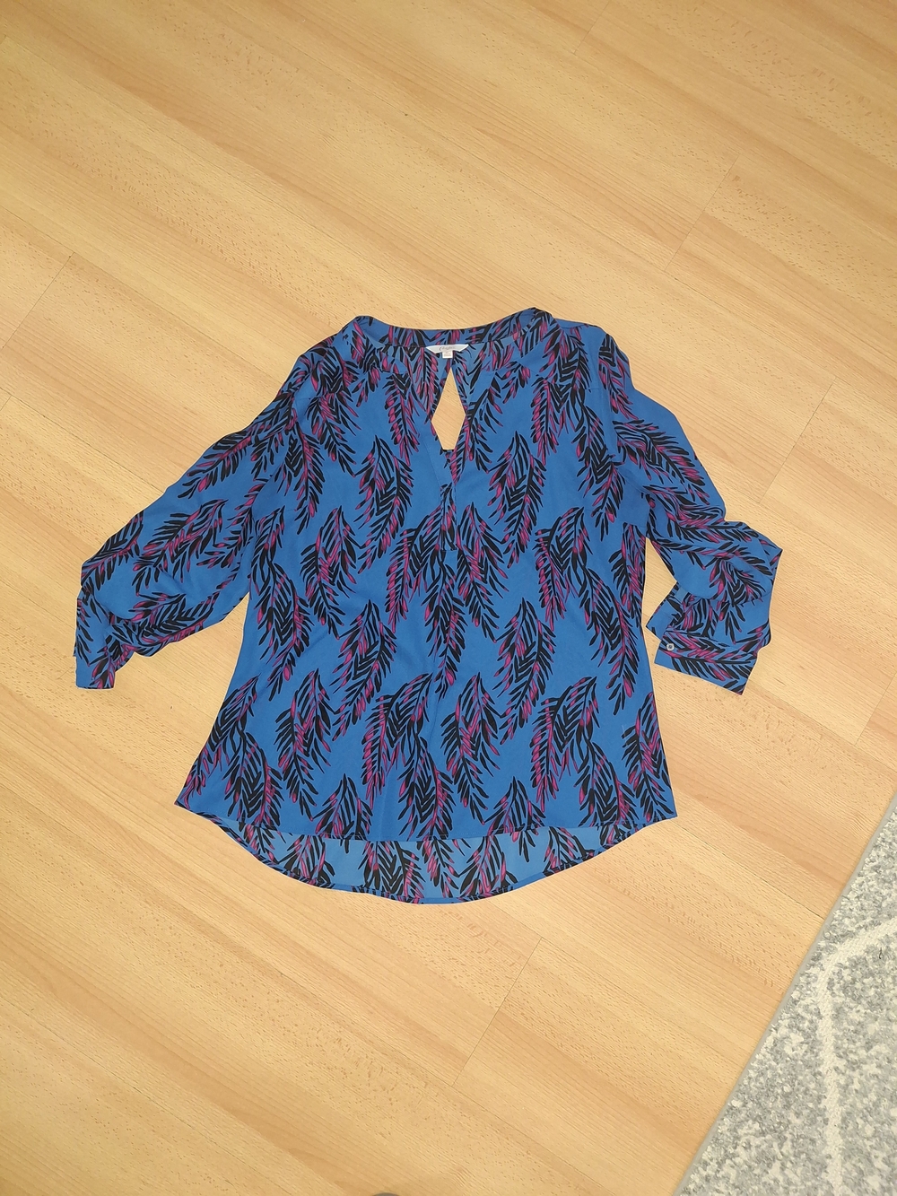 Blue Print Feather-Print Blouse